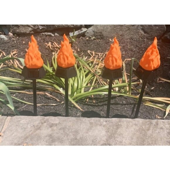 Solar Outdoor Torch Lights with Flickering Flame, 4 Pack Solar Lights - Picture 2 of 2